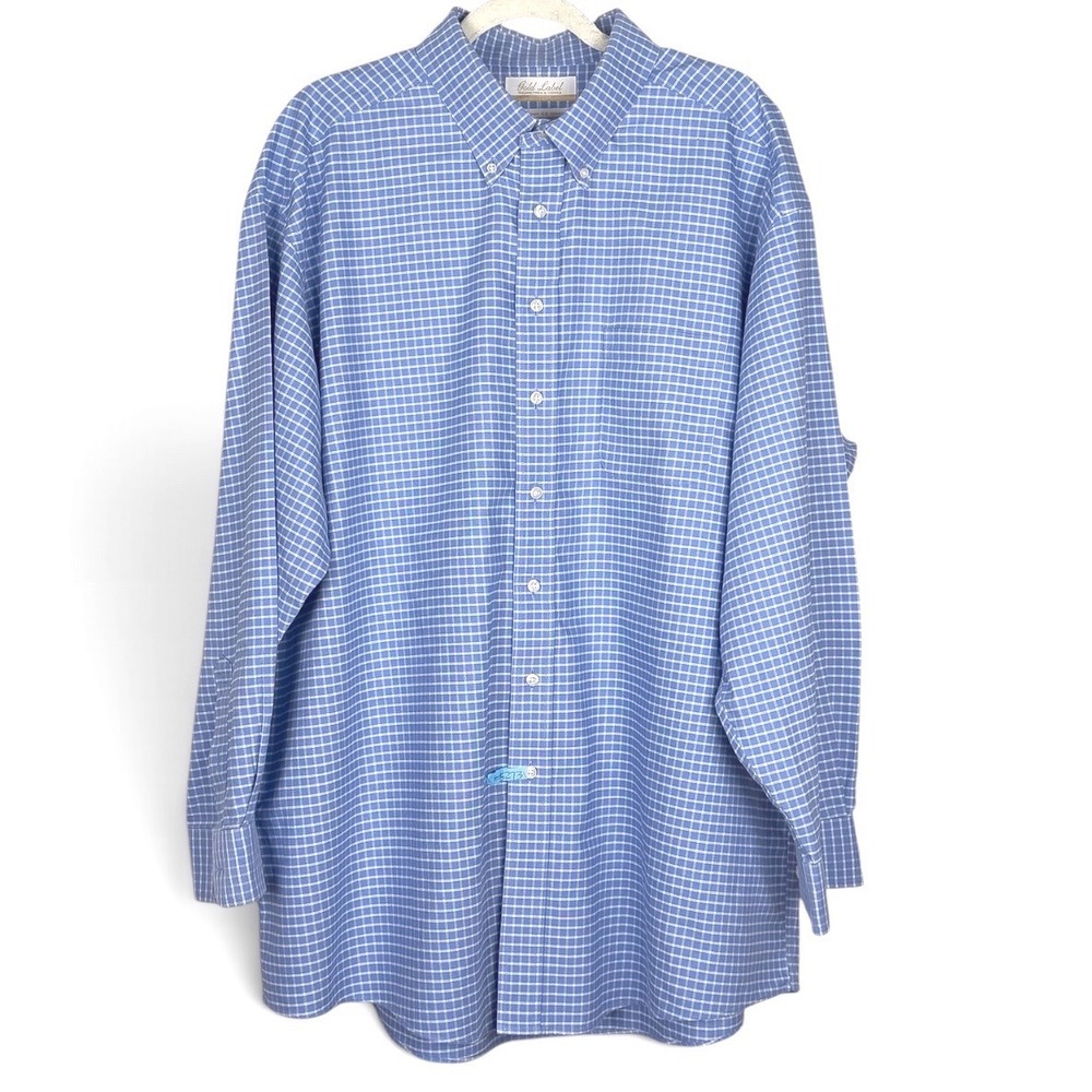 Roundtree & Yorke Gold Label Mens Blue Check Non-Iron Cotton Oxford Shirt 18 35